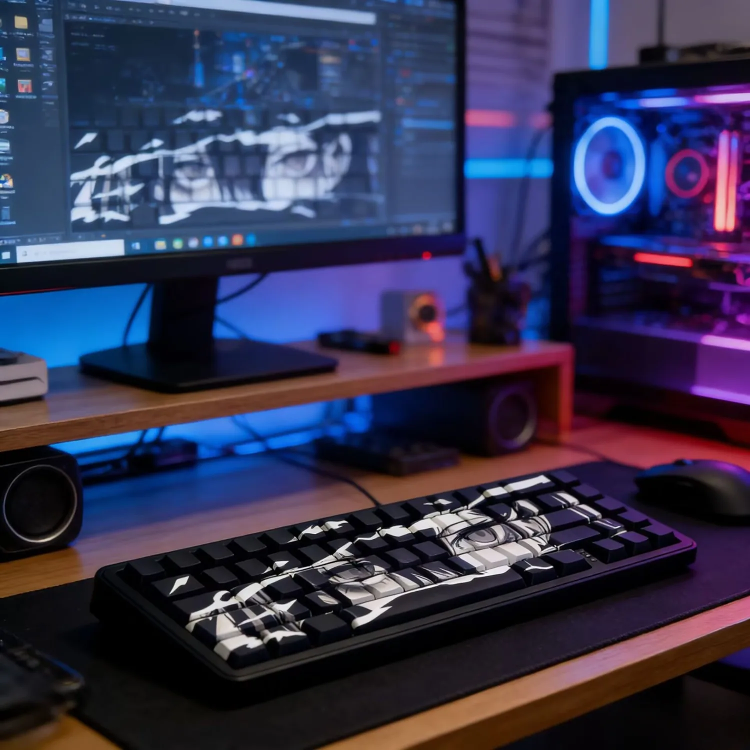 

Purple Pupil Side Printed PBT Dyeing Keycap OEM Level Fit 60%/68/75/87 Key Magnetic Switch Keyboard Anime Keycap