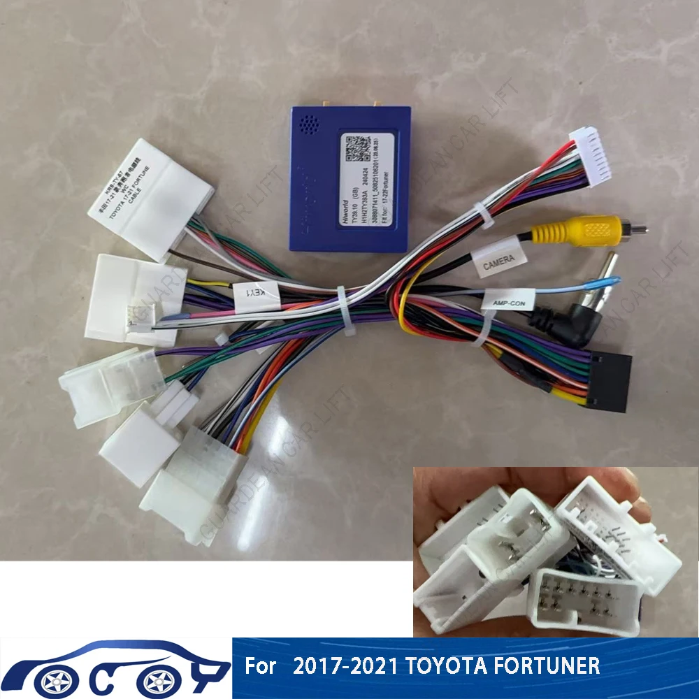 

16-контактный адаптер жгута проводов автомобильного радио с декодером CANBUS для Toyota Fortuner 2017-2021 2DIN, головное устройство, стерео разъем Android navi