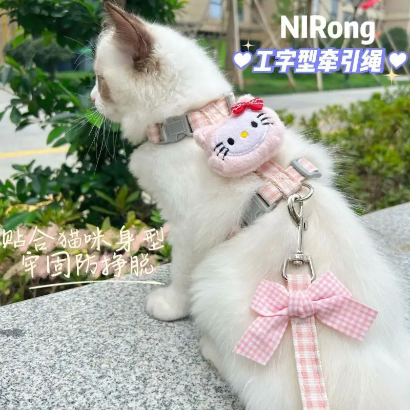 Sanrio Hello Kitty Pet Leash Cat Leash Prevent Breaking Away Bow Tie Small Dog Universal I-Shaped Walking The Cat 1.5M New Cute