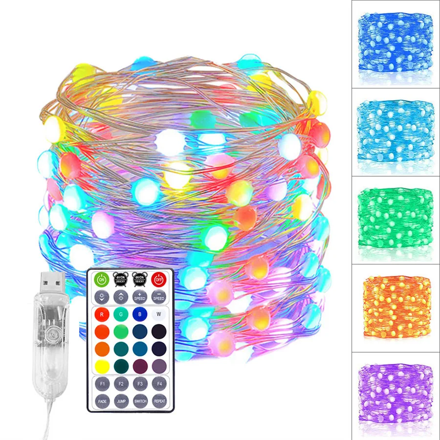 20M Smart RGB Christmas Tree Fairy Light Garland Copper Wire LED String Light With Remote for Christmas Wedding Party Holiday