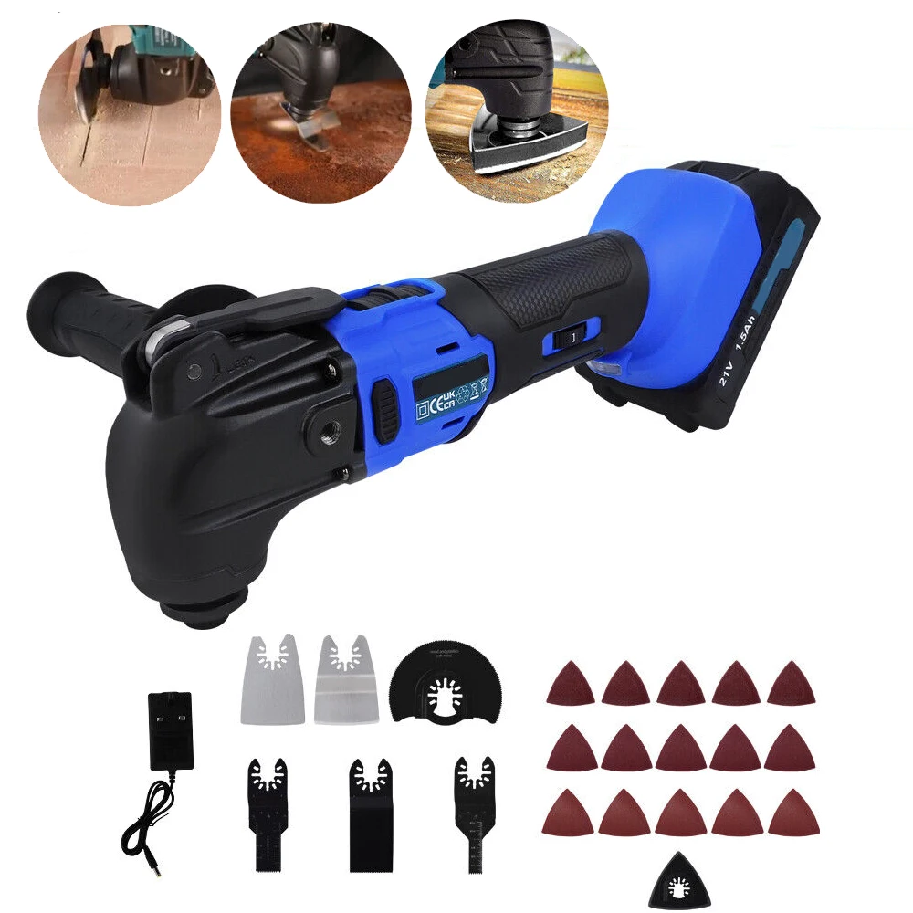 300W Cordless Oscillating Tool,2000 RPM Brushless Multifunction Tool with 4°,21V 1.5Ah Battery,6 Speed,Saw Blades Sanding Papers