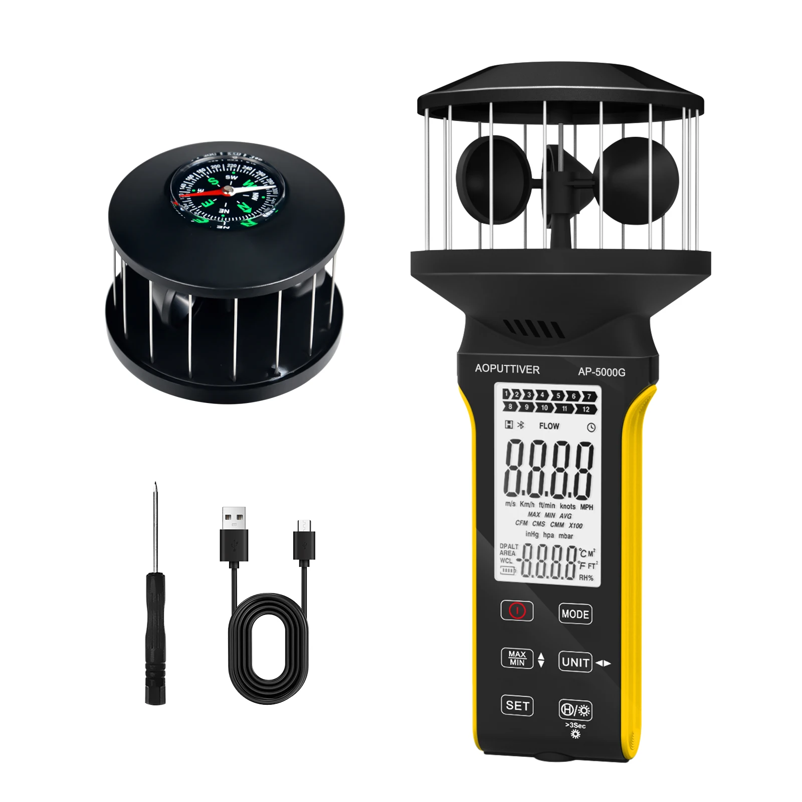 

Wind Cup Anemometer with Compass,Touch Button Wind Speed Meter 360° Measuring Wind Speed,Temperature with Backlight and Max/Min