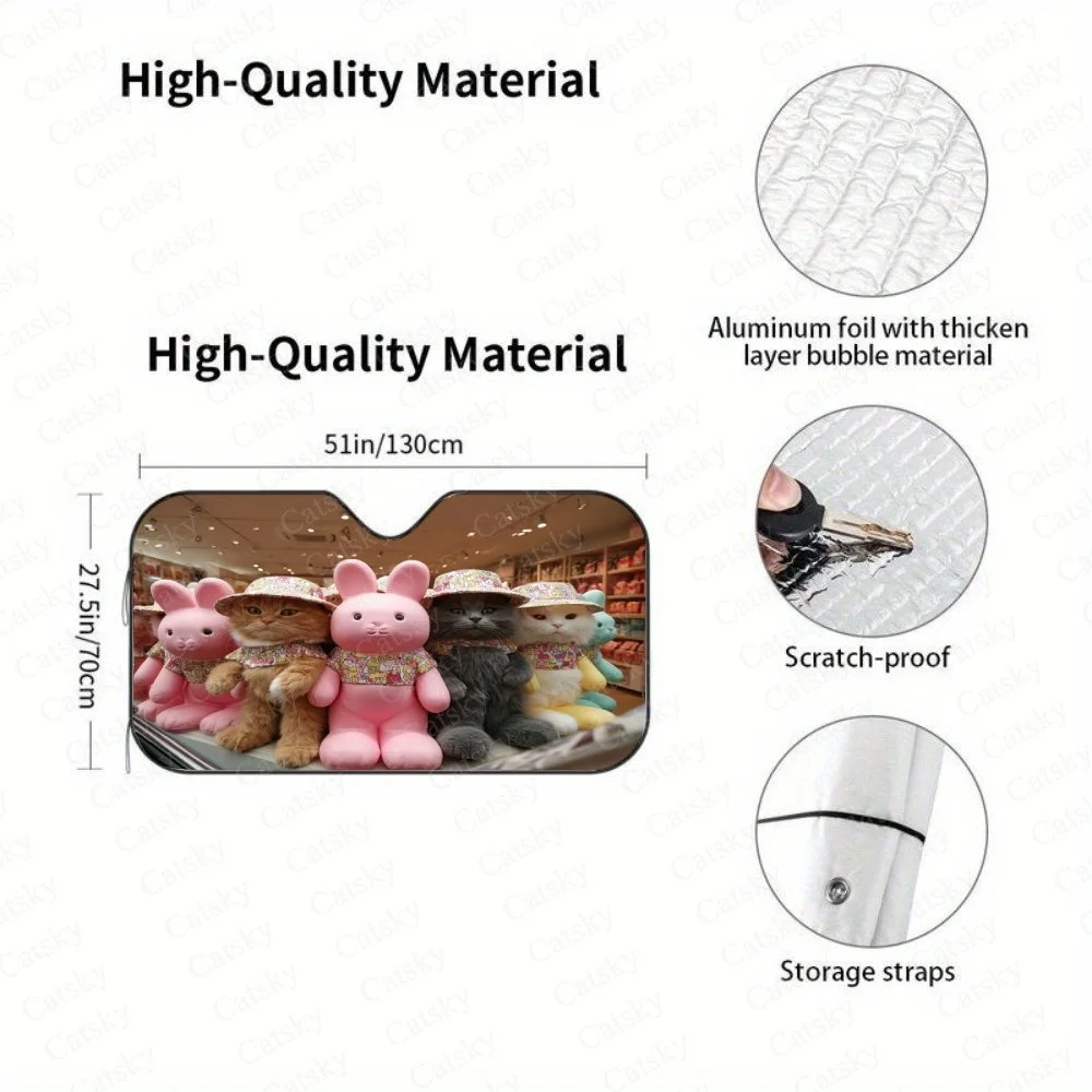 Adorable Cats And Bunnies In Hats | Perfect For Car Sunshade, Adding Charm And Fun To Your Ride, Made Of Polyamide, Universally