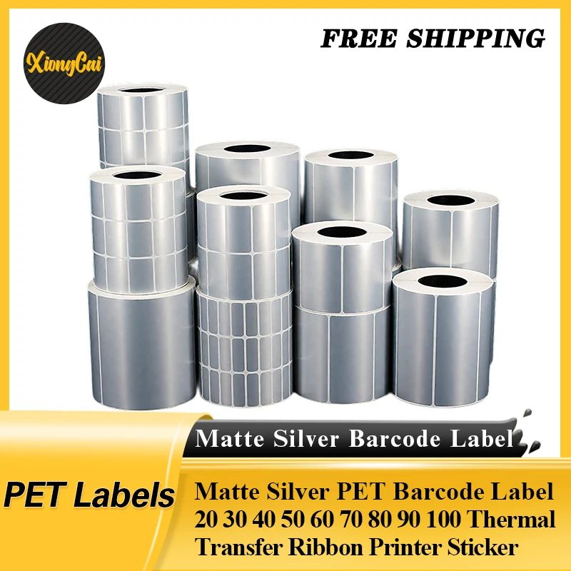 

Матовая серебряная этикетка со штрих-кодом из ПЭТ 20, 30, 40, 50, 60, 70, 80, 90 100, термопереносная лента, наклейка для принтера