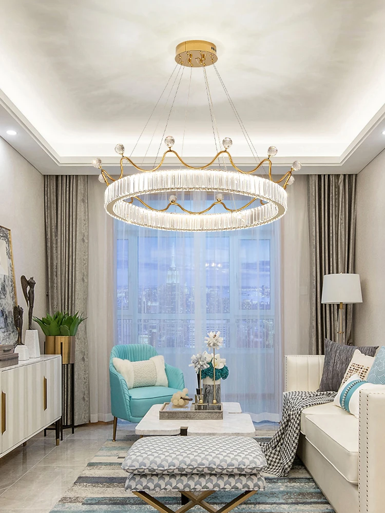 Modern Crystal Chandelier Nordic Led Creative Luxury Design Round Crown Petal Pendent Lamp