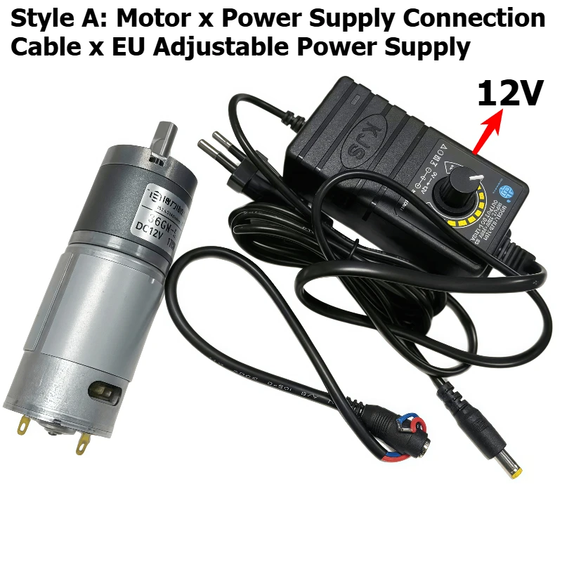 Planetary gear reduction motor 36GM-550, equipped with adjustable power supply and power connection cable