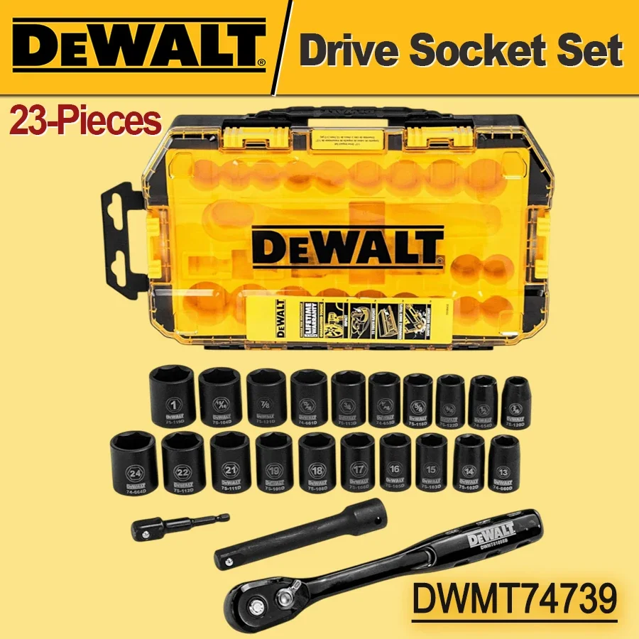 DEWALT DWMT74739 1/2인치 드라이브 조합 임팩트 소켓 세트 23피스 드라이브 딥 소켓 세트 육각 섕크 소켓 어댑터
