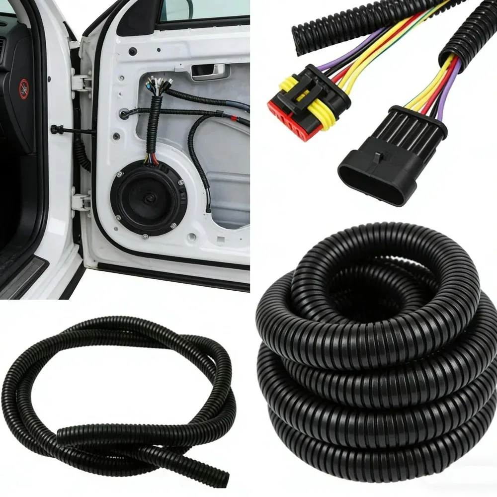 5M PP Flame Retardant Tube Car Corrugated Wire Loom Black Cable Sleeve Auto Electrical Wiring Harness Protector Spiral Wrap Hose