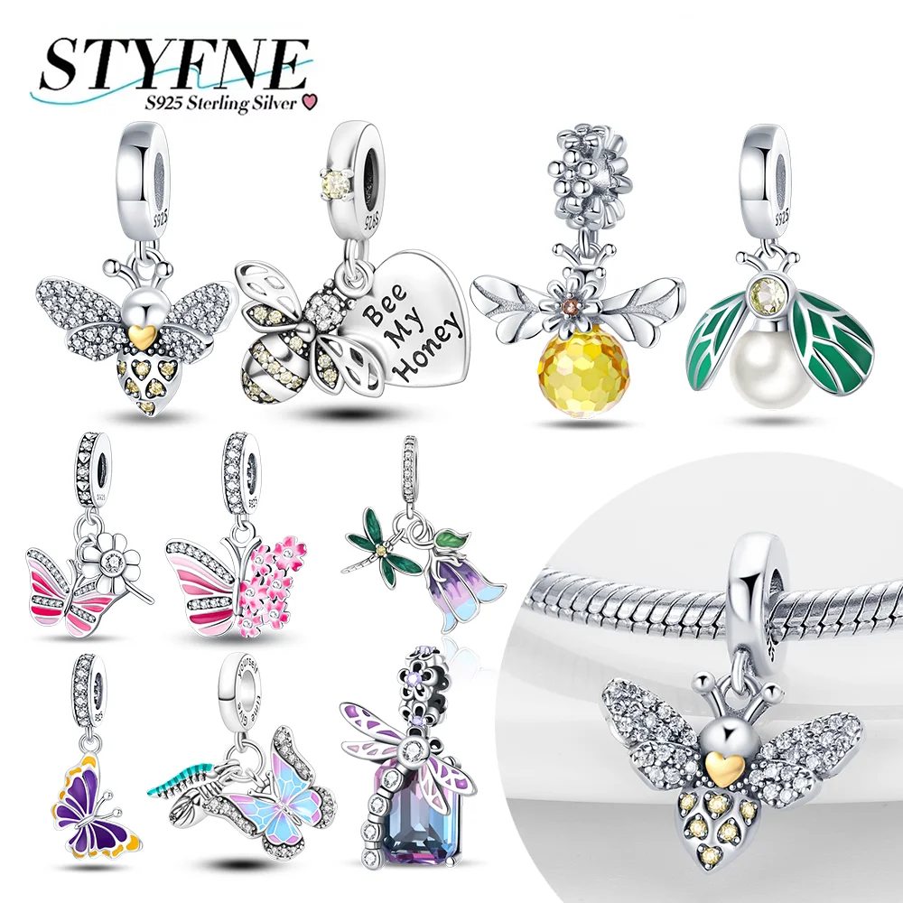 

Подвески из серебра 925, бусины в виде пчелы, бабочки, стрекозы, подходят для оригинального браслета, модные подвески, подарок для женщин