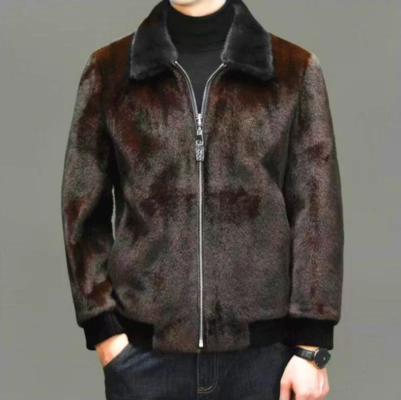 

Новые зимние модные мужские куртки из искусственного меха с отложным воротником и длинными рукавами на молнии, мужские утепленные повседневные модные повседневные пальто