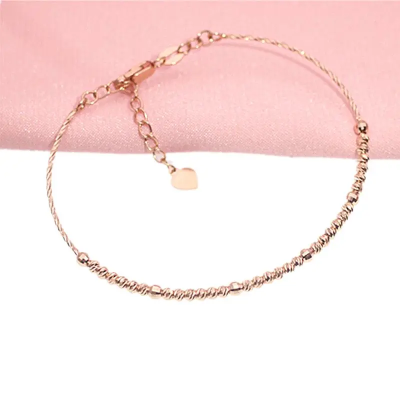 585 Purple Gold Plated 14K Rose Gold Simple Shiny Beaded Bracelet for Women Party Luxury Party Slender bangles  jewelry