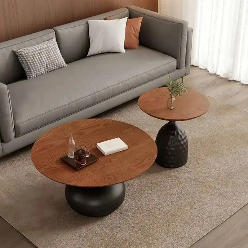 

Solid Retro Wood Round Coffee Aesthetic Table Clear Earring Study Side Table Living Room Replica Mesa Auxiliar Patio Furniture