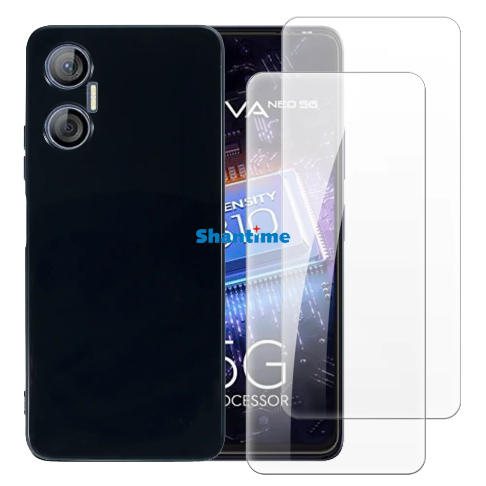 Soft Case + 2 Pack Tempered Glass Screen Protectors for Tecno Pova Neo 5G Full-Body Protection