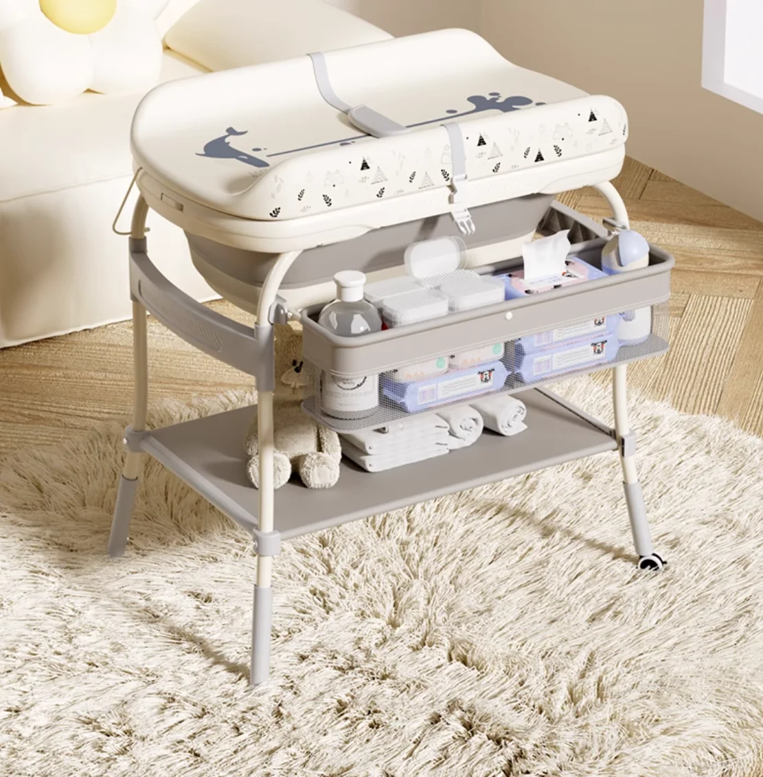 Diaper table mobile crib massage nursing table newborn diaper change touch bath multi-function