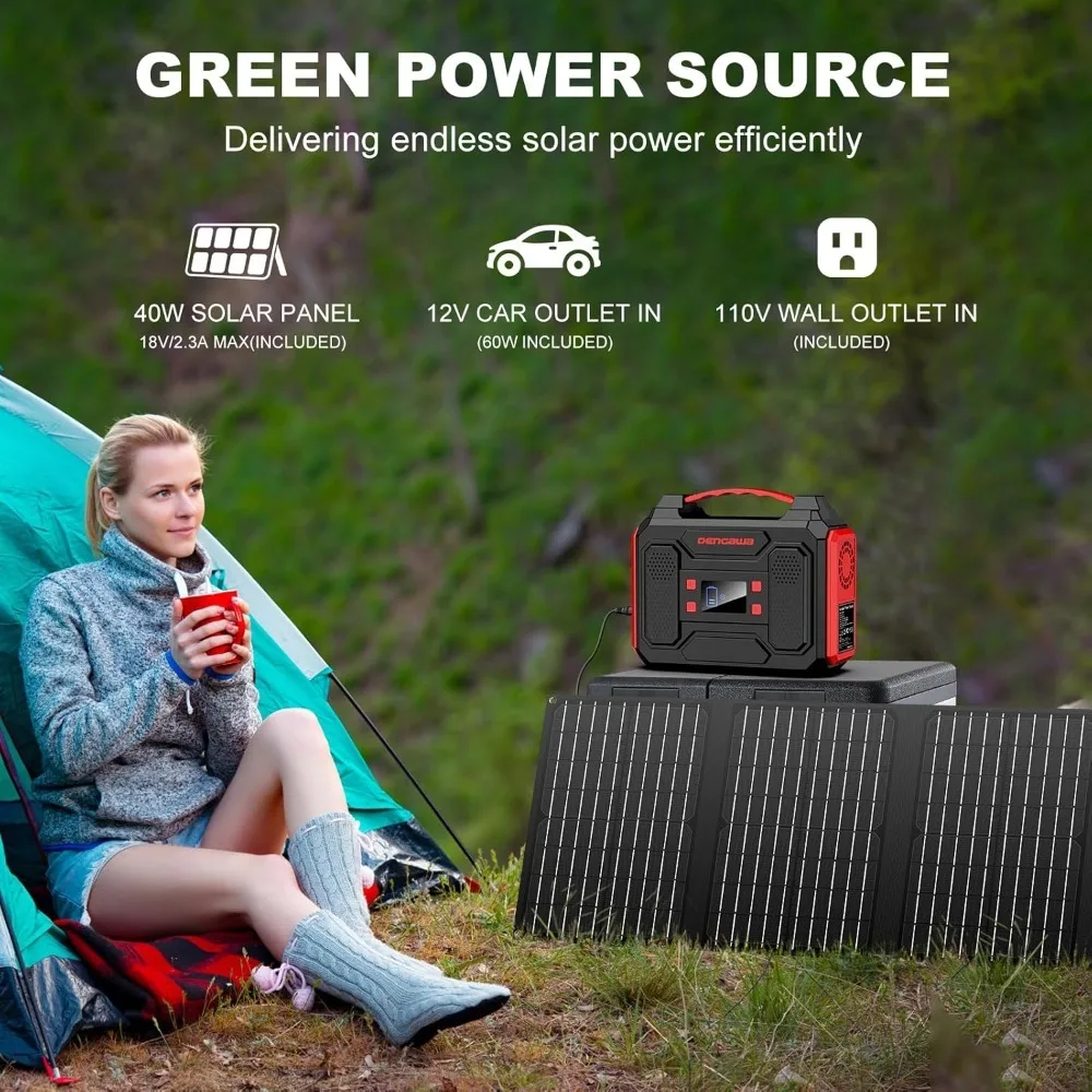 Portable 300W Solar Generator with 40W Folding Solar Panel, High-Capacity Power Bank featuring AC Outlet and Multiple USB Ports