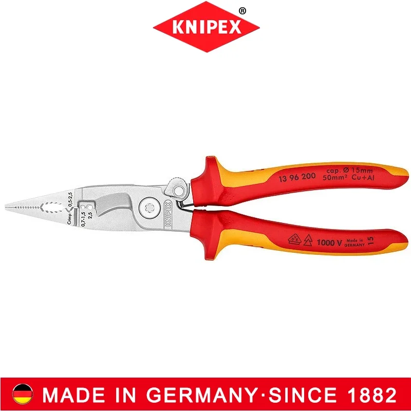 

KNIPEX Pliers for Electrical Installation VDE-Tested with Opening Spring Insulated Plier Cutting Crimping Stripping 1396200