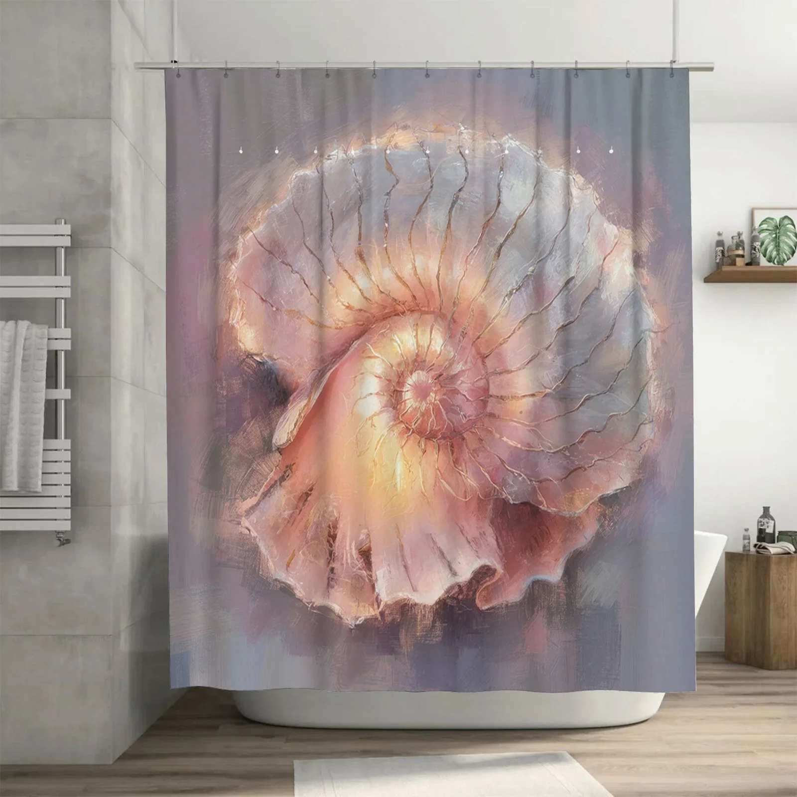 

Водонепроницаемая занавеска для душа Pastel Spiral Shell — элегантный художественный дизайн для декора ванной комнаты, идеально подходящая для стильного и уникального образа