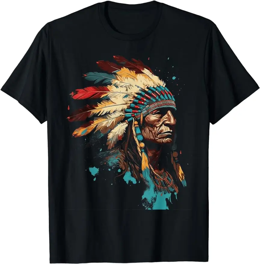 Indigenous Heritage Colorful Feathers Indian Native American T-Shirt Best Selling Four Seasons Man Indianer Motorcycle TShirt