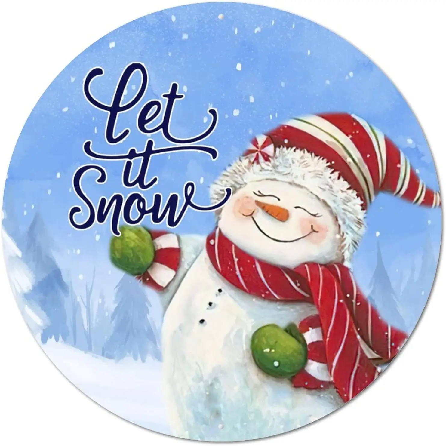 Round Metal Sign Plaque Christmas Snowman Let It Snow Christmas Wreath Sign Metal Art Prints Distressed Bar Room Sign