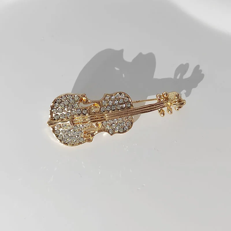 Shinny Crystal Music Violin Pearl Brooch For Women Exquisite Concert Accessories Clothingdecoration Collar Pins - view 3