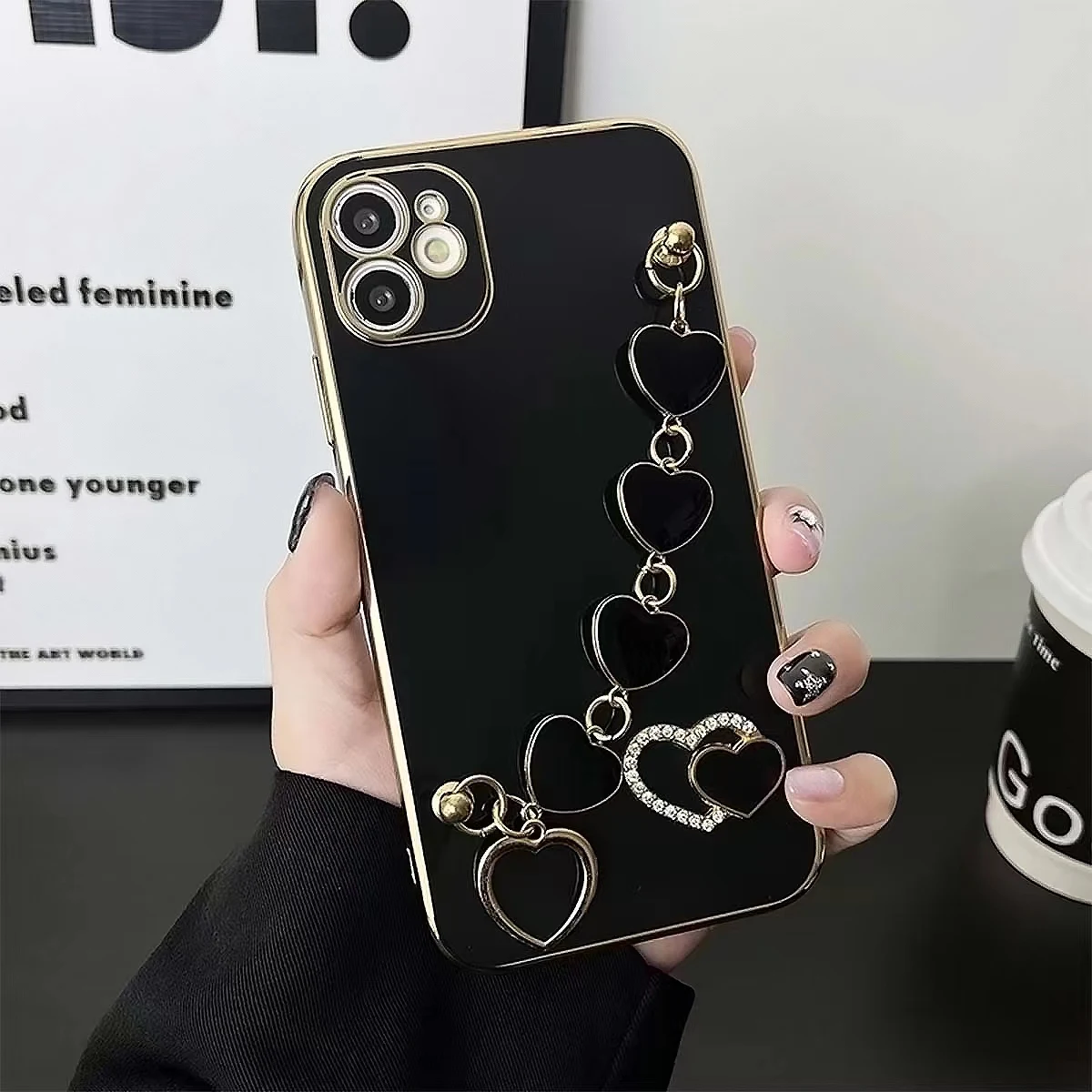Fashion Plating 3D Love Heart Bracelet Chain Case For Samsung Galaxy S24 S22 Ultra S23 S21 S20 FE Note 20 10 Pus Silicone Cover image 2