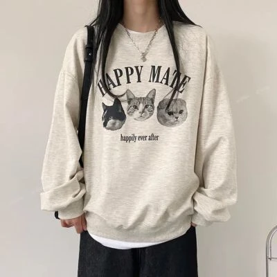 

Винтажная черная женская толстовка без капюшона в американском стиле, осенне-зимняя утепленная ретро-куртка с круглым вырезом и длинными рукавами