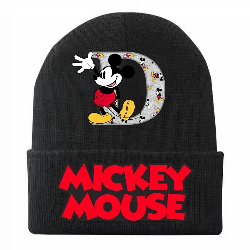 Gorro de punto con A-Z de 26 letras para niños, gorro de Mickey Mouse de Disney, protección para las orejas, frío, regalo, otoño e invierno, 2024