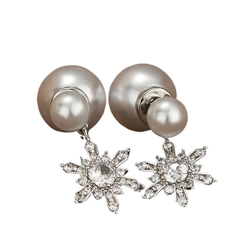 

1 pair of snowflake pendant imitation pearl earrings, fashionable, simple, luxurious and versatile earrings, suitable for parti