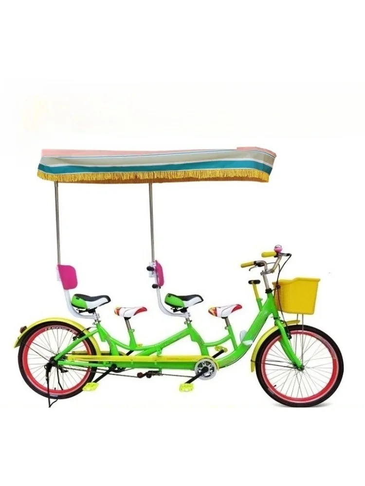 AliExpress DUTRIEUX 2 Person Parent-Child Bike 3-4 Seater Family Tandem Bicycle with Canopy for Tourist Attractions Park Cycling