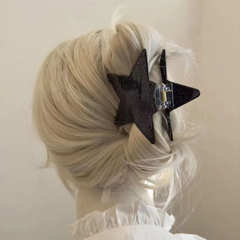 Pentagram Y2k Fashion Large Shiny Five-Pointed Star Hair Clip Claw Acrylic Acetic Acid Shark Clip Hair Accessories 7cm