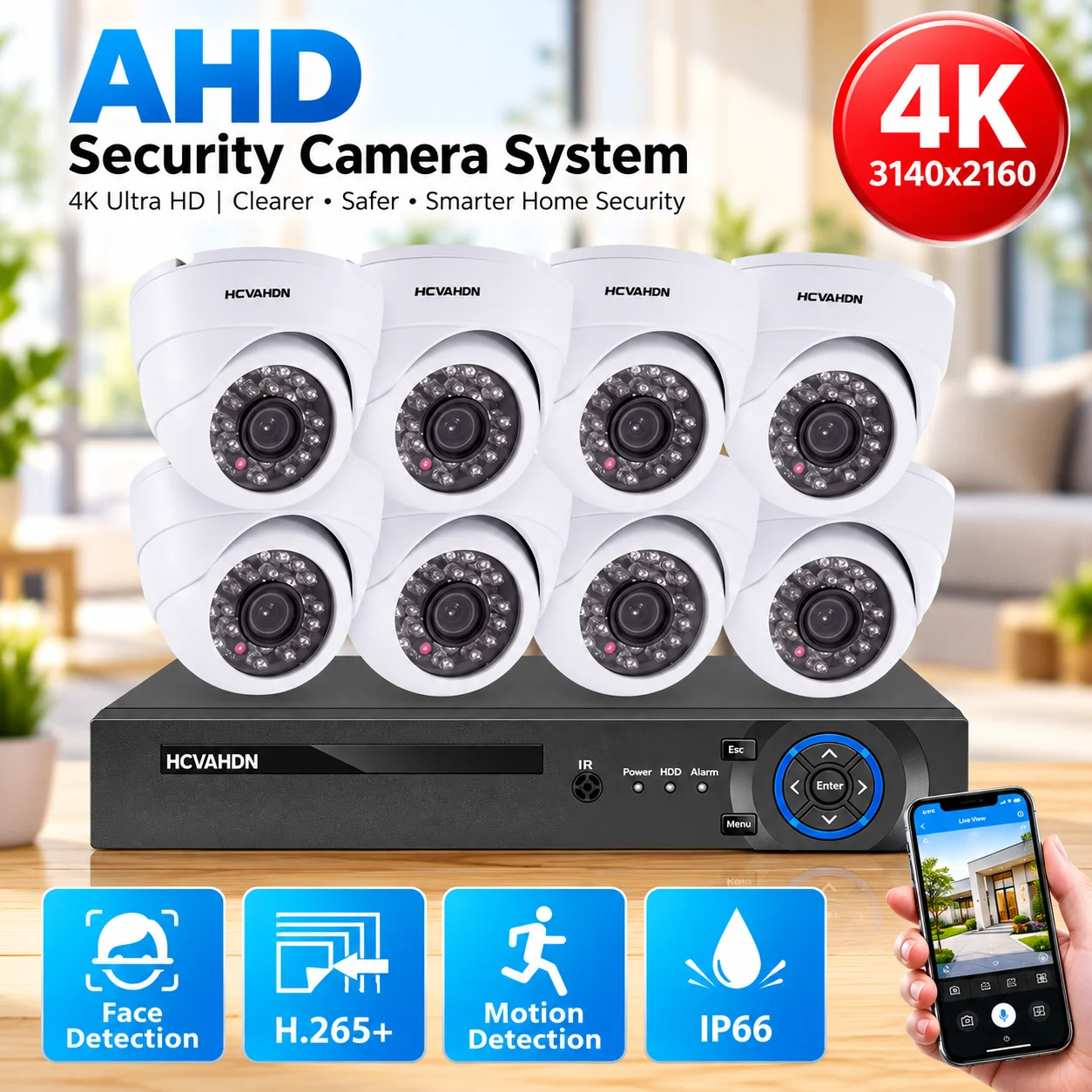 CCTV DVR Home Security Camera System 4K 8 Channel DVR Kit Face Detection AHD Dome Camera Video Surveillance Alarm System Kit 8CH