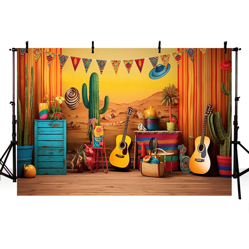 Mehofond Photography Background Mexican Western Desert Saguaro Cactus Guitar Kid Birthday Party Decoration Backdrop Photo Studio