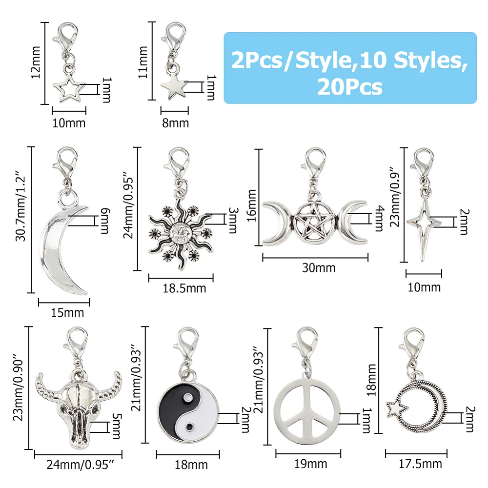 

Alloy Shoes Charms with Alloy Lobster Claw Clasps Mixed Shapes Antique Silver & Platinum 24~42mm 10 styles 2pcs/style
