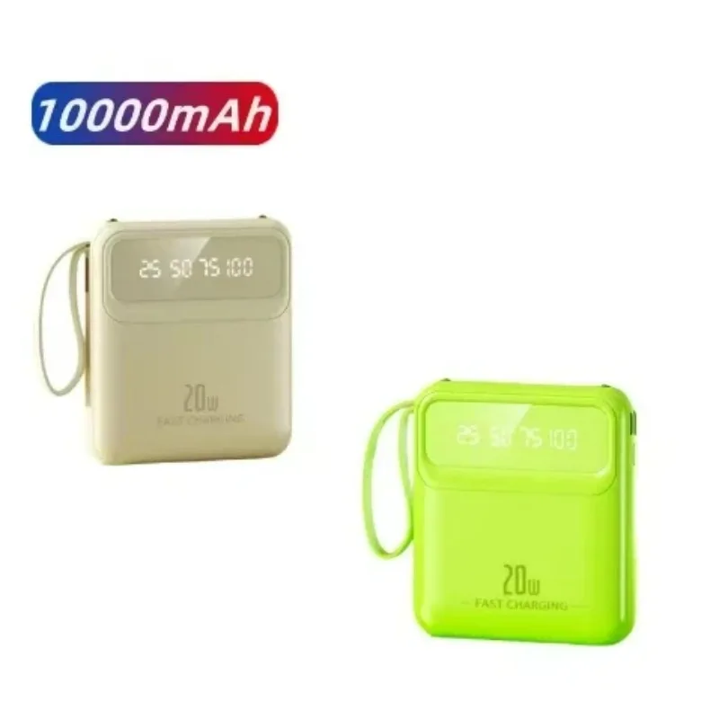 

Mini 10000/20000mah Portable LED Digital Display Power Bank Come with Four Line Emergency Mobile Supply Built in Cable Powerbank