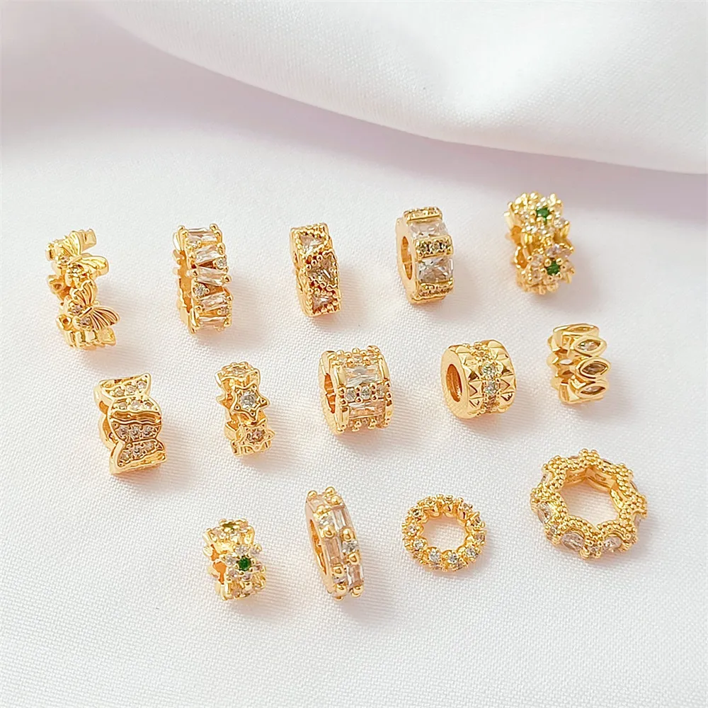 14K Copper-clad Gold Micro-inlaid Zircon Spacer Wheel Spacer Running Ring Handmade Diy Bracelet with Loose Beads Accessories