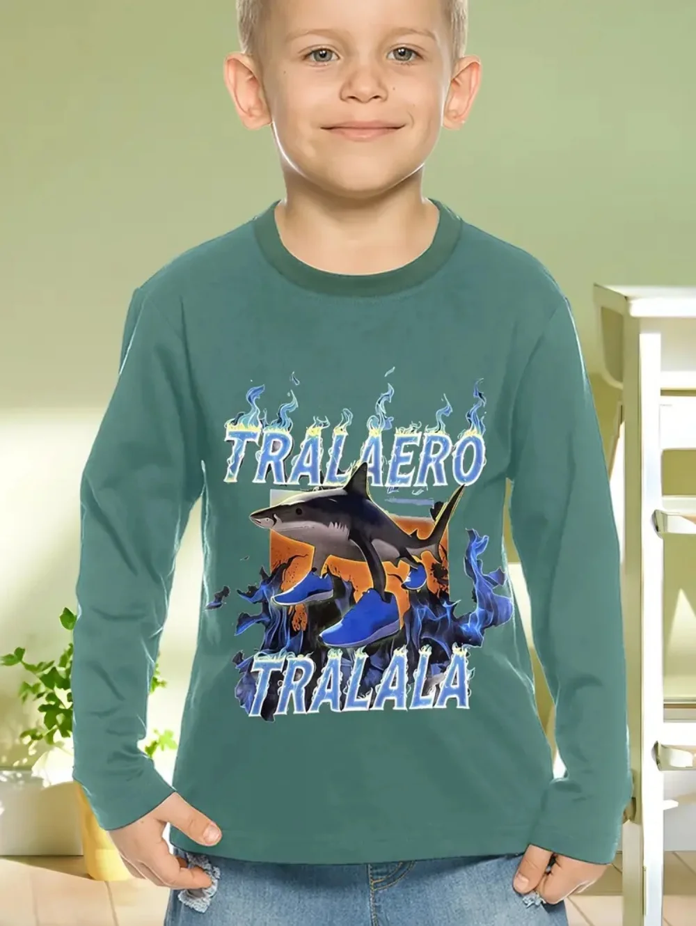 

Boys' T-shirt Fashion Italian Brainrot Autumn Long Sleeve Tops Loose Round Neck Kids Clothes Outdoor Casual Children's Clothing