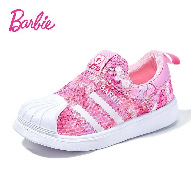 Barbie Shoes Girls Tennis Shoes Kids Casual Sneakers Cute Barbie Princess Sport Shoes 3-8 Y Children Basket Shoes Size 26-34