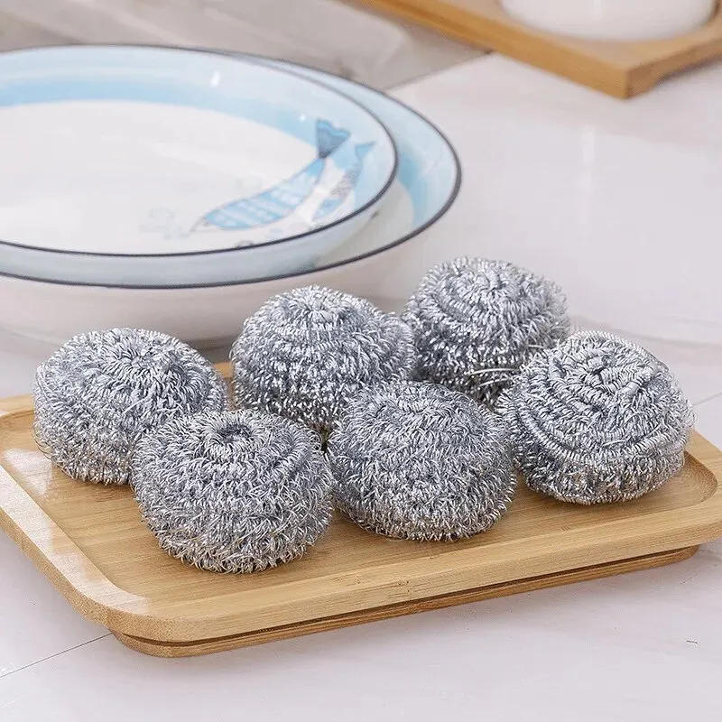 6pcs Steel Wire Balls for Washing Pots and Dishes and Non Falling Wire Brush Balls for Kitchen and Household Cleaning