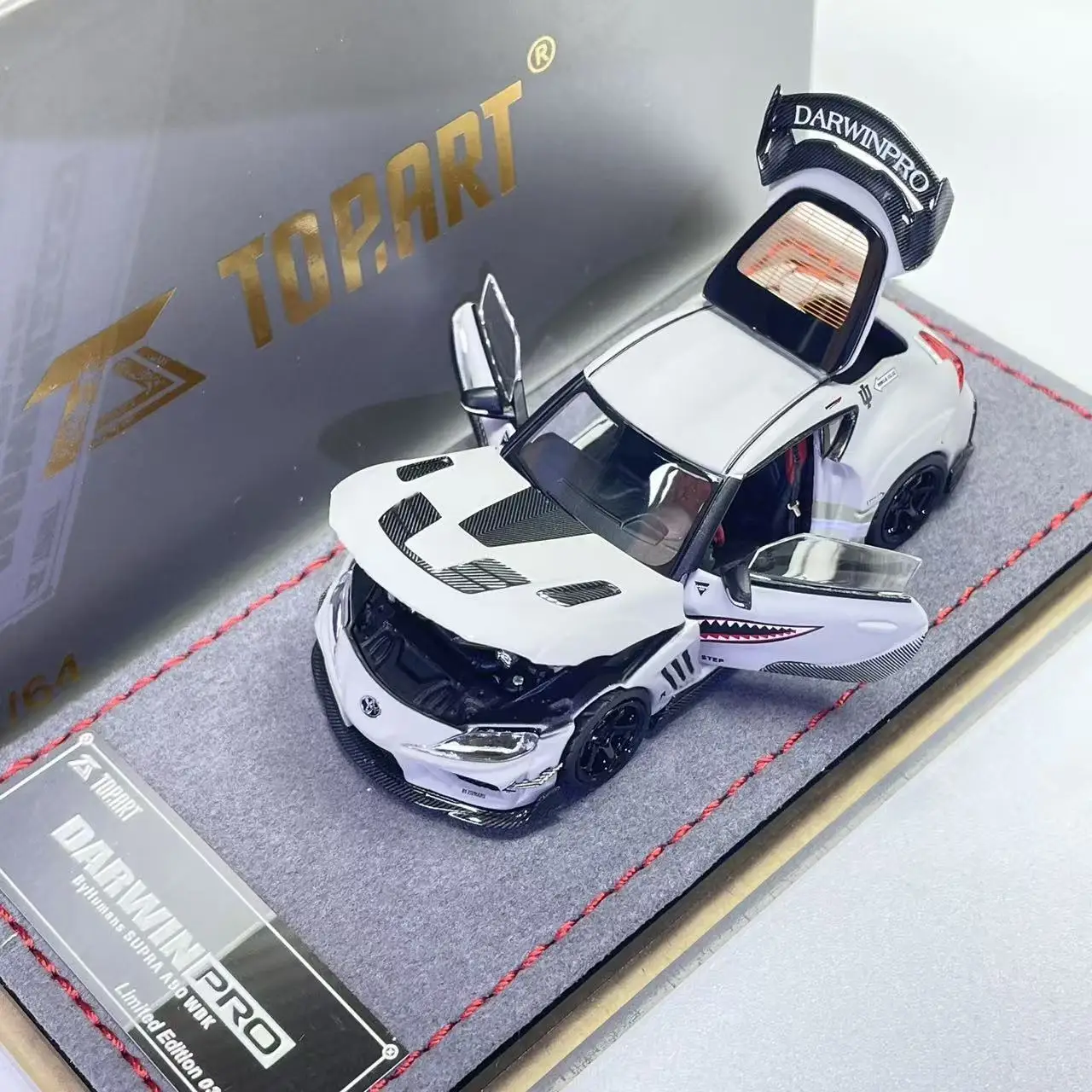 TOP ART Diecast 1:64 Toyota Supra A90 Shark Battle Grey Full Open Chengdu Show Limited Car Model Play Vehicles Collectible Model