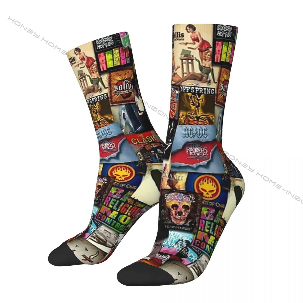 Hip Hop Retro In One Place Crazy Men's Socks Rock Music Unisex Street Style Seamless Printed Funny Happy Crew Sock Boys Gift