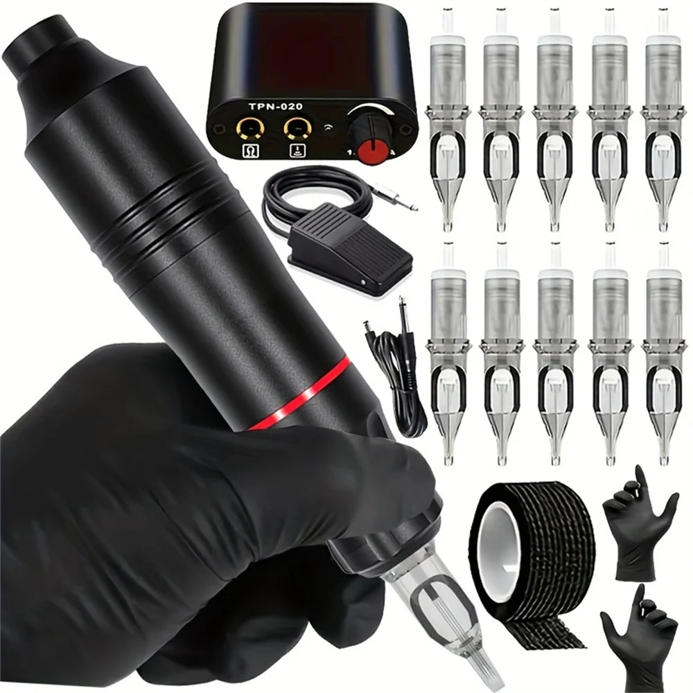 

Professional Tattoo Machine Kit Complete DC Jack Rotary Machine Pen with 10pc Cartridge Needle For Tattoo Beginner Sets