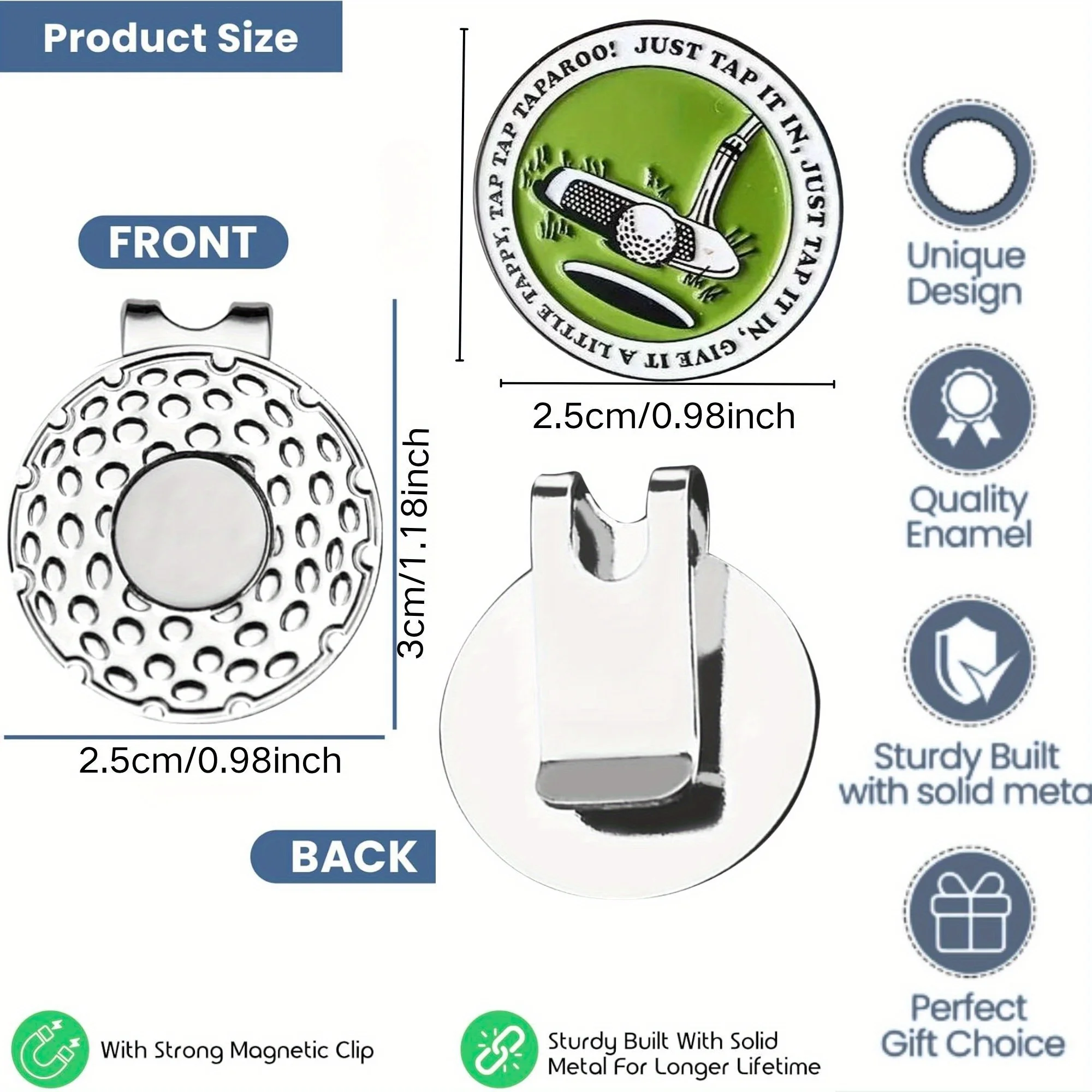 2 Stück grüne Golfballmarker aus Eisen, 2 Stück langlebige Golfballmarker aus grünem Eisen mit starkem magnetischem Hutclip, praktische Hutklammern