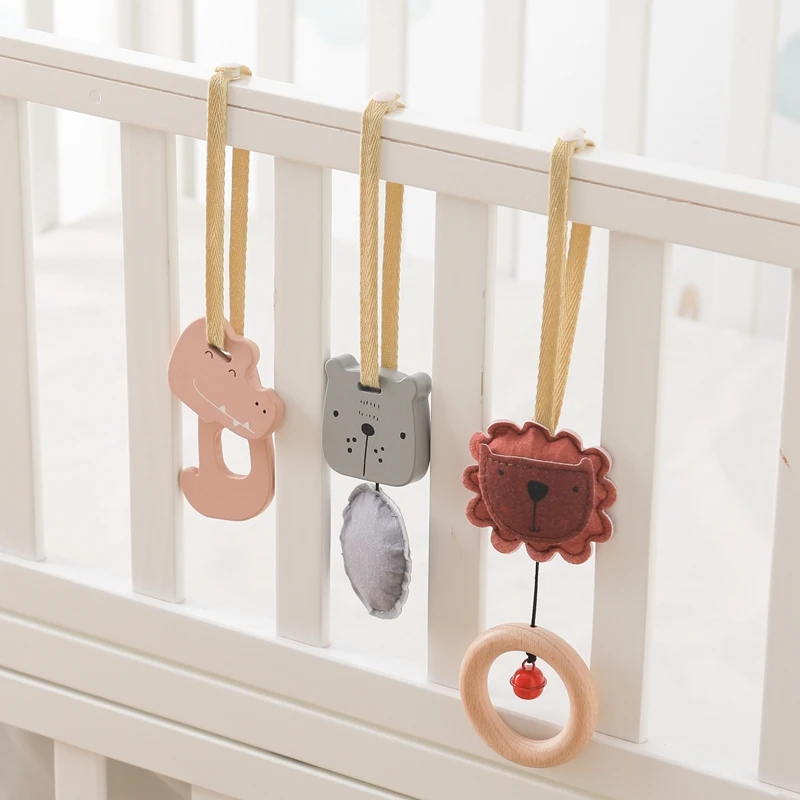 3pc Baby Toy Crocodile Mobile Baby Crib Wooden Ring Lion Cartoon Baby Toy 0-12 Months Room Decoration Mobile Pendant Accessories