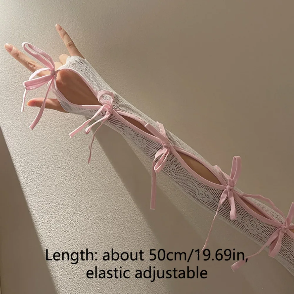 Ropa de calle elástica Y2K encaje Oversleeve estilo coreano dulce mangas Balletcore protector solar Punk arco guantes sin dedos JK