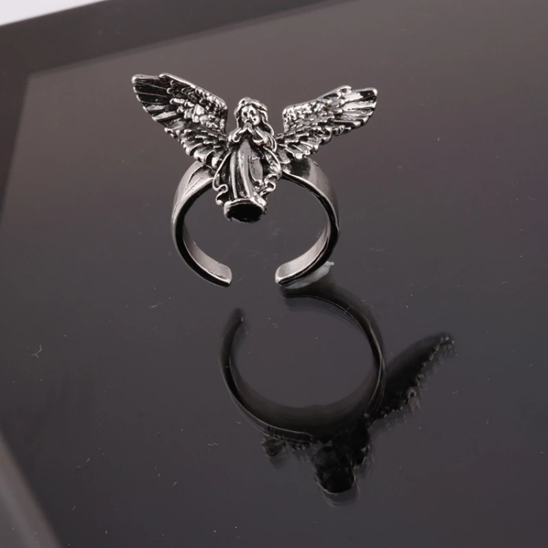 Vintage Angel Wings Rings for Men Women Antique Silver Color Opening Adjustable Natural Design Ring Jewelry Gift