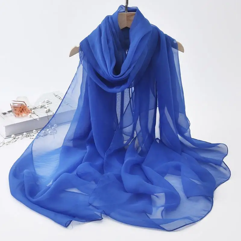 Korean Solid Transparent Chiffon Travel Holiday Beach Towel Sunscreen Shawl Female Summer Air Conditioning Ice Silk Scarf M10