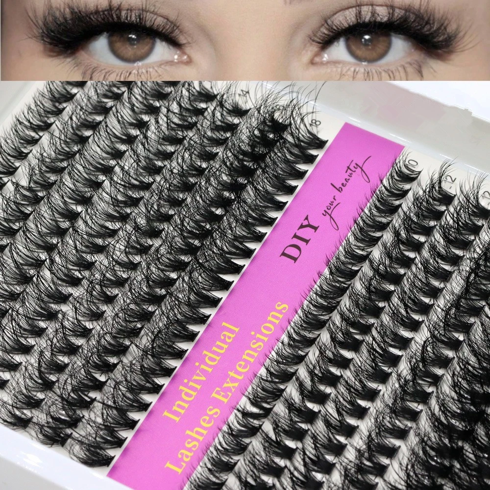 

14 rows of 3D black cluster-style false lashes in sizes 40D 60D 80D 100D 120D 160D with fluffy soft thick segmented appearance