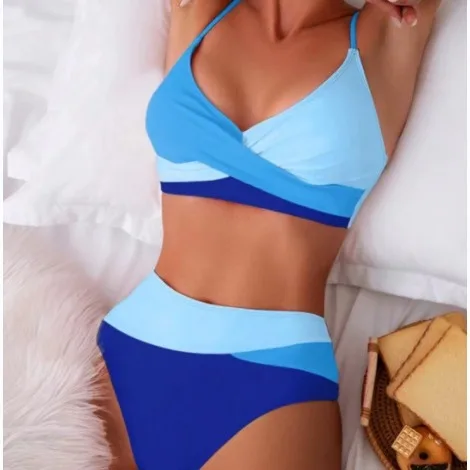 Sexy 2 Pieces Swimsuit Color Matching Contrasting Bikini Swimsuit  Swimwear Костюм Спортивн Женский مايوه نسائي للسباحة