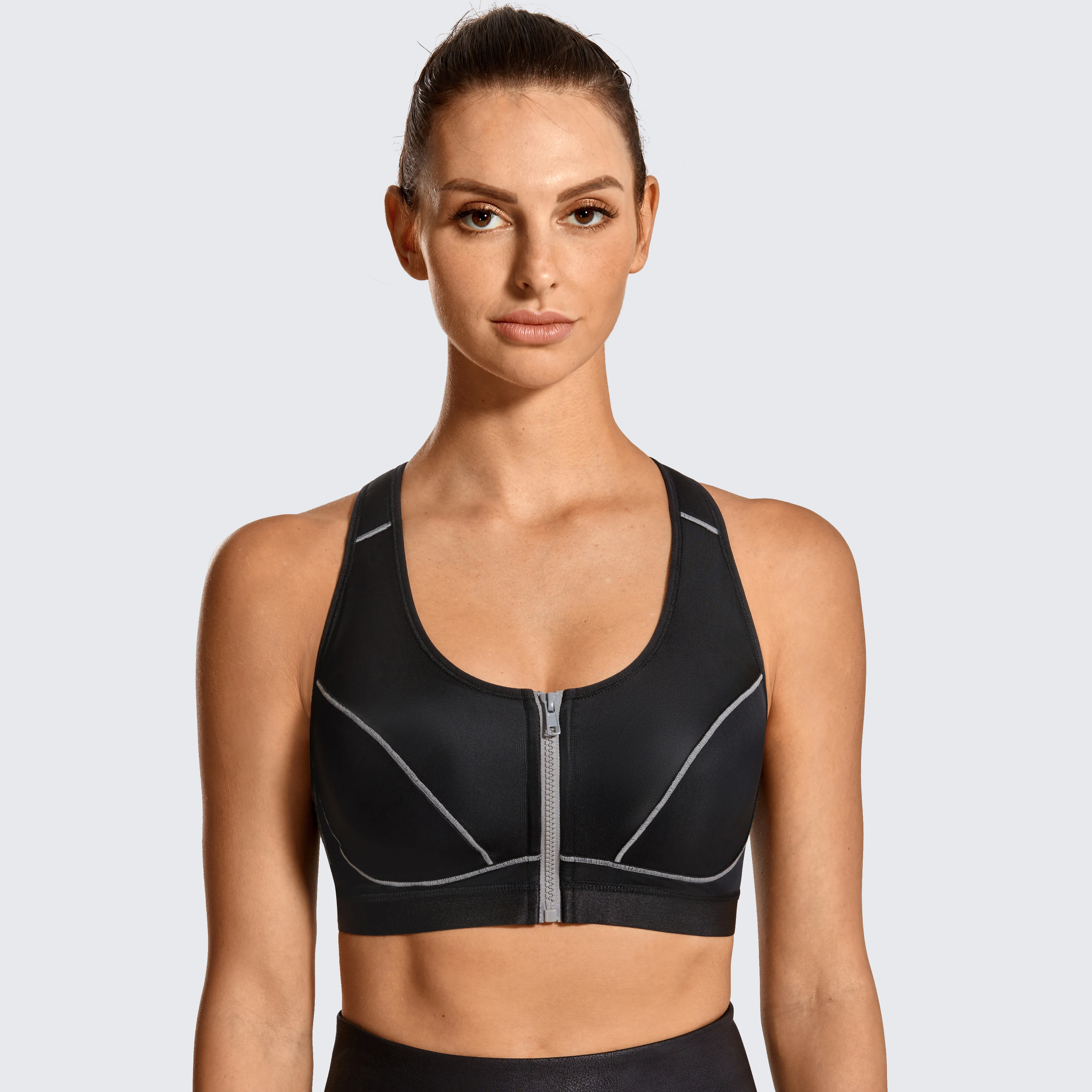 SYROKAN Women Bras Sport High Impact Front Closure Racerback Full Support Wirefree Criss Cross Bra Female Sportswear Gym Top