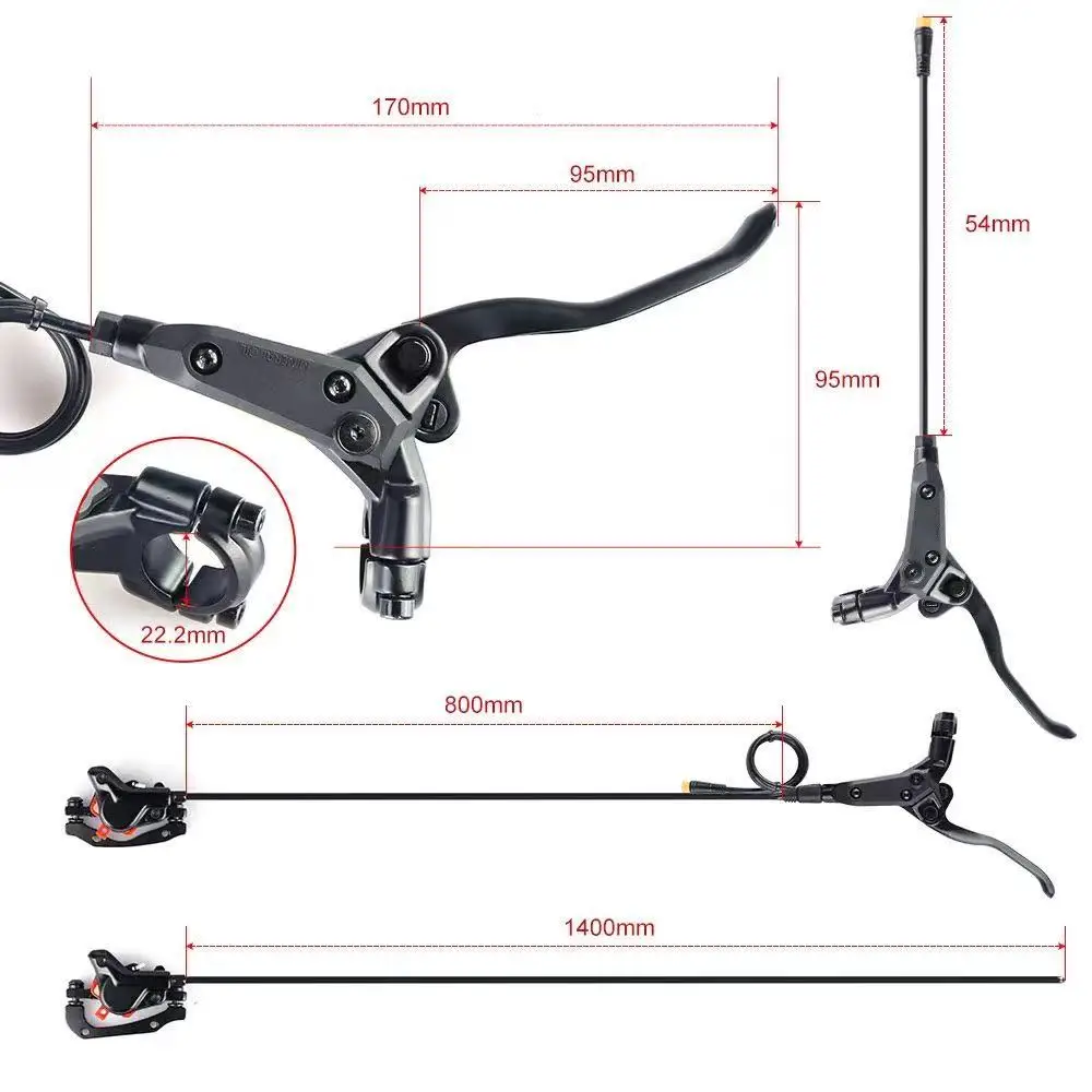 Electric Bicycle Mid-drive Motor 3-pin Hydraulic Disc Brake Kit; Electric Bicycle Brake Lever with Power-off Function and Disc.